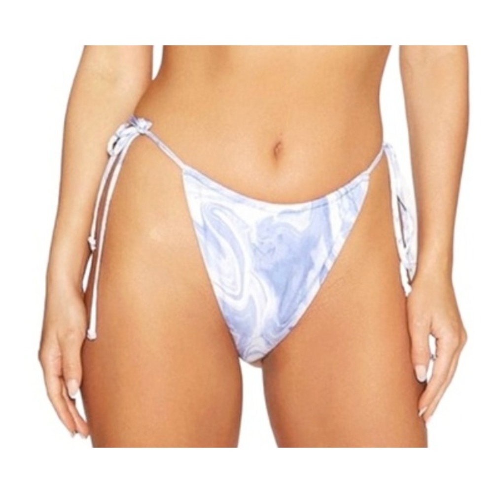 NAKED WARDROBE Bikini Bottom Blue Marble Swirl Side Tie Women's Size Large NWT